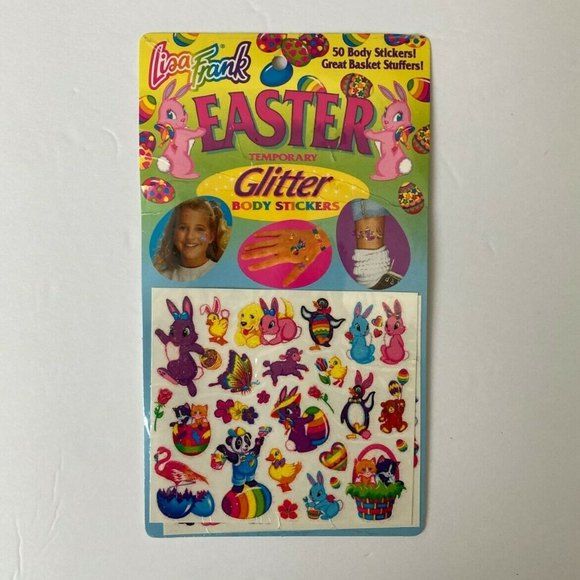 Vintage Lisa Frank Easter Glitter Body Stickers 50 Temporary Tattoo Rabbit Panda - Picture 7 of 12
